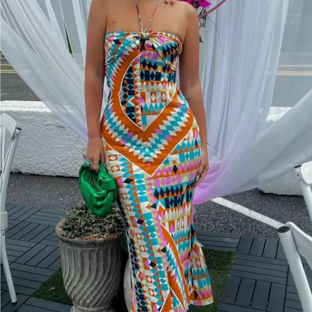 Zara Colorful Geometric Strapless Dress